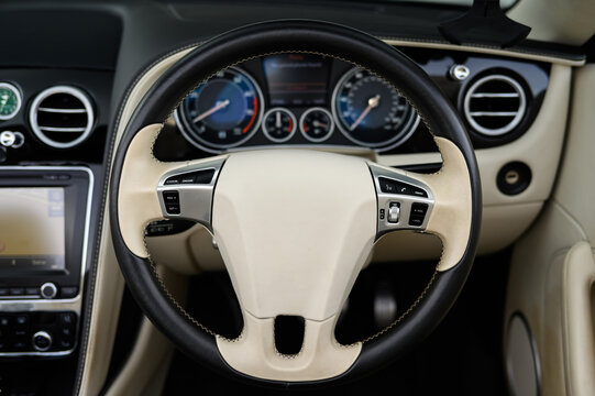 Luxury cream car steering wheel