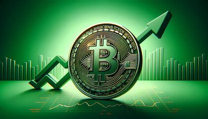 Bitcoin Bull Market Concept with Rising Green Chart and Cryptocurrency Symbol