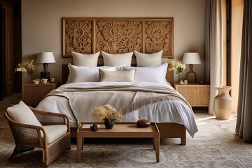 Chic Boutique Hotel Elegance: Natural Fiber Rugs, Luxurious Linens, Elegant Furniture