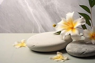 Fototapeta na wymiar Zen Therapy: Serene Spa Treatment with Relaxing Stone Massage in a Tranquil Green Oasis