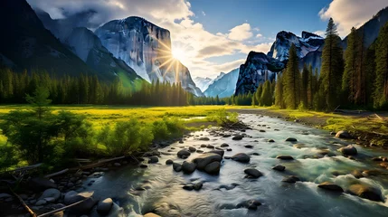 Foto auf Acrylglas Panoramic view of the river in Yosemite National Park, California, USA © Iman
