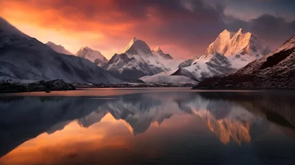Tableaux sur verre Réflexion Mountains reflected in the lake at sunset. Panoramic view