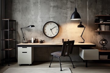 Contemporary Loft: Clutter-Free Desk Inspirations with Concrete Finishes and Sleek Furniture