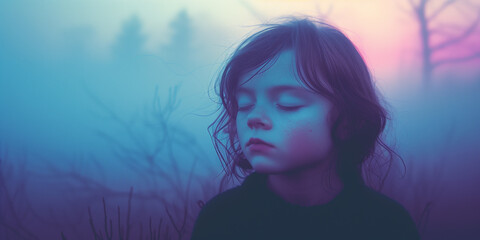 Girl pensive in a foggy ambient