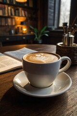 Obraz premium cup of cappuccino on the study table photo