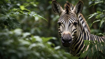 Fototapeten portrait of zebra in jungle photo © ahmudz