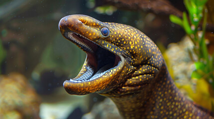A moray eel with its mouth agape