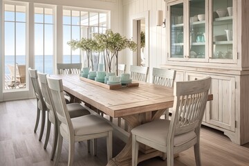 Coastal Cottage Dining Room Ideas: Distressed Wood Furniture & Light Color Palette Inspiration