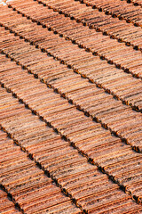 Roofing texture. Red corrugated tile element of roof. Seamless pattern.