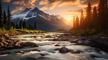 Foto op Canvas Mountain river at sunset. Panoramic view. Canadian Rockies. © Iman