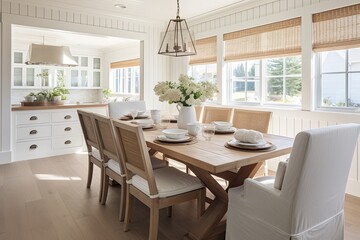 Wood and White Coastal Cottage Dining Room Ideas: Seaside Decor Inspiration