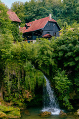 Beautiful waterfall at famous Rastoke village in Slunj, Coratia.