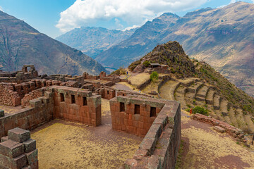 Inca Ruins of Pisac in summer, Cusco, Peru.