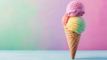 Colorful Ice Cream on Pastel Background, summer, joy, ice cream cone, sweetness
