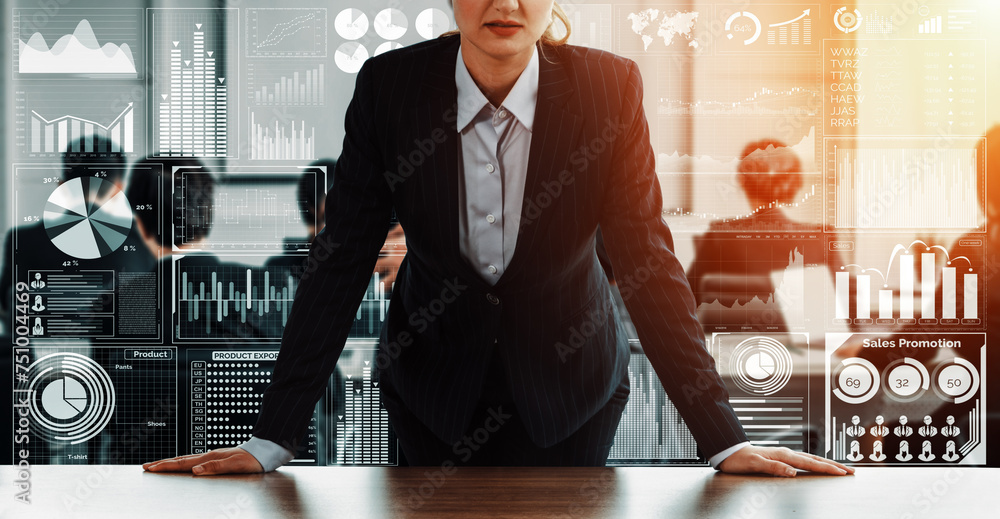 Poster big data technology for business finance analytic concept. modern interface shows massive informatio