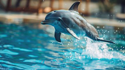 A playful baby dolphin jumping out of the water