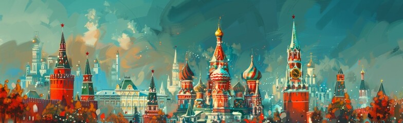 warm color palettes painted russian city Generative AI - obrazy, fototapety, plakaty
