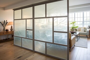 Vintage Glass Panel Coastal Home Interior: Translucent Glass Room Dividers with Wooden Edges Inspiration