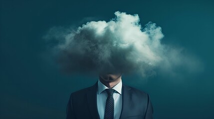 Businessman on Solid Background, Concept, Dark Cloud, Stress, Financial Crisis