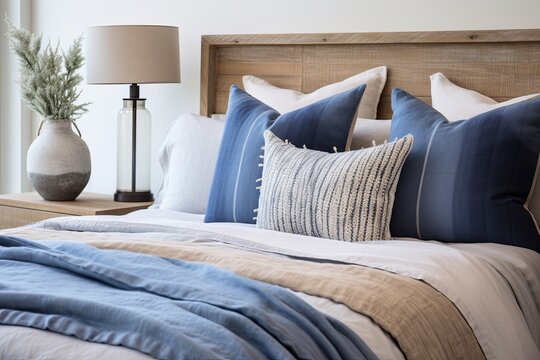 Coastal Home Bliss: Luxurious Velvet Bedding, Nautical Hues, Wooden & Clay Decor
