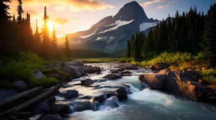Stoff pro Meter Sunset in Glacier National Park, Montana, United States of America © Iman