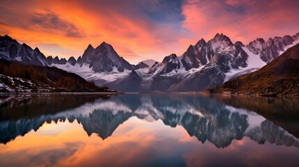 Mountain lake at sunset in Cordillera Huayhuash, Peru - obrazy, fototapety, plakaty