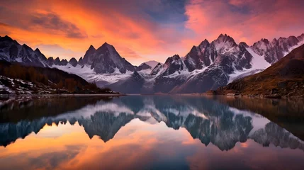 Foto auf Glas Mountain lake at sunset in Cordillera Huayhuash, Peru © Iman