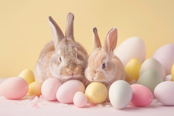 Two rabbits sitting together. Generative AI