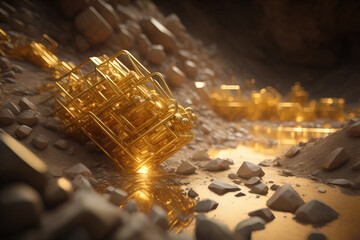 Wydobycie złota w kopalni. - obrazy, fototapety, plakaty