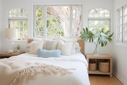 Coastal Style Bedroom: Vintage Glass Panel Inspiration with Clear Glass Wavy Design Windows