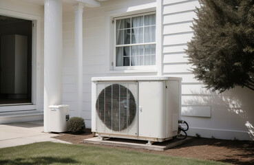 Heat pump in a modern house. Ecological heating.