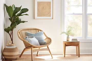 Coastal Style Room: Woven Wall Hangings, Rattan Chair, Sunny Window Corner