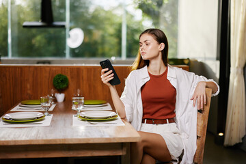 Phone adult female young person beauty cafe women