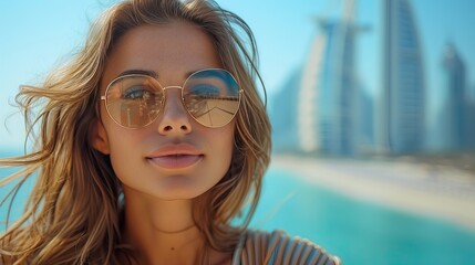 beautiful young caucasian woman on holiday enjoying travel in Dubai
