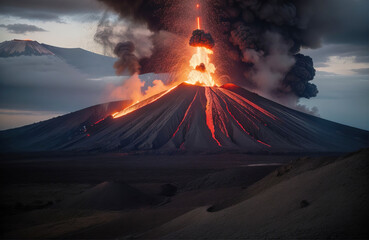 Wybuch wulkanu, erupcja lawy.