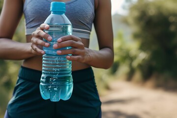 Person with Water Bottle in Fitness Setting, staying hydrated, healthy lifestyle, wellness, hydration - obrazy, fototapety, plakaty
