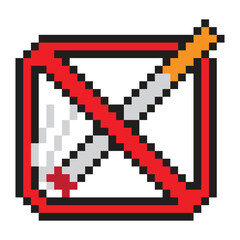 No smoking sign in pixel art style - obrazy, fototapety, plakaty