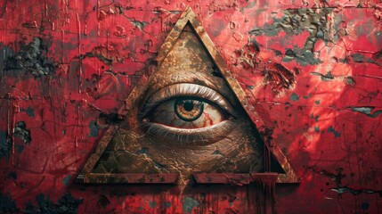 All seeing eye symbol red background - obrazy, fototapety, plakaty