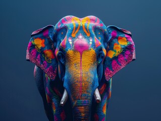 Obraz premium Painted Elephant on Blue Background