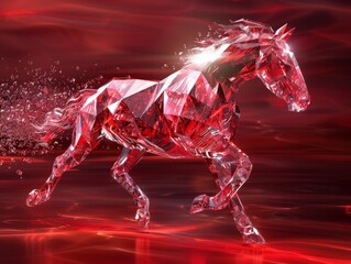 Crystal Horse on Red Background