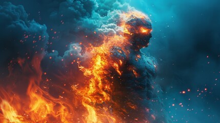 Fototapeta na wymiar Pyromaniac Concept Blue Background
