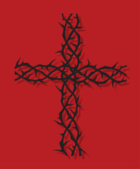cross of thorns image isolated on red background