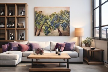Vine and Grape Themed Loft Living Room with Vineyard Wall Art