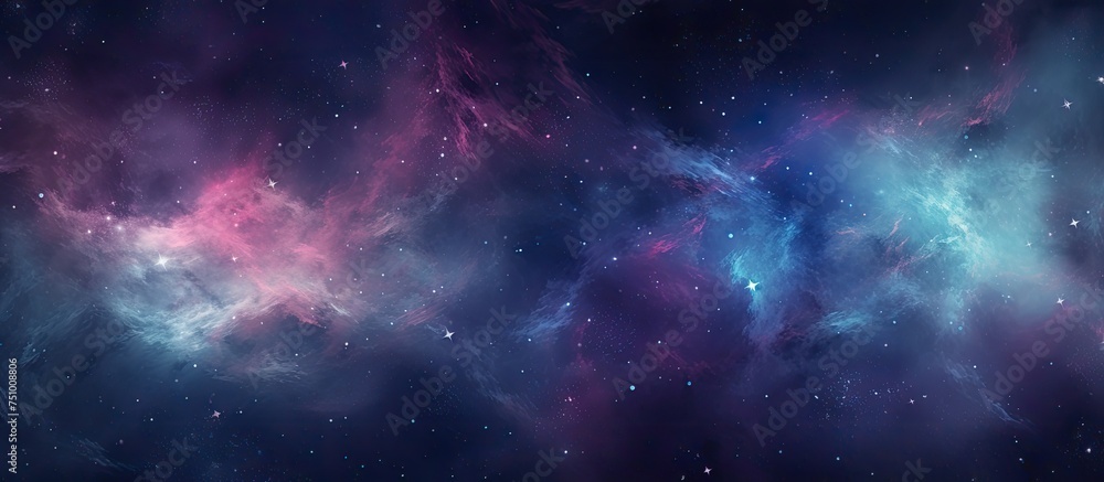 Poster this image showcases a colorful space filled with stars and clouds, creating a mesmerizing and capti