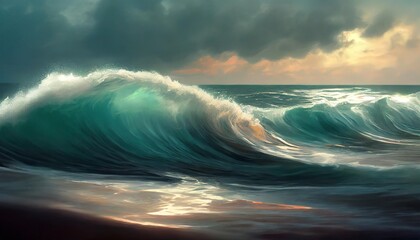 painting seascape sea wave - obrazy, fototapety, plakaty