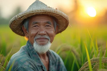 Foto auf gebürstetem Alu-Dibond Heringsdorf, Deutschland an Indonesian male old farmer working in her rice field