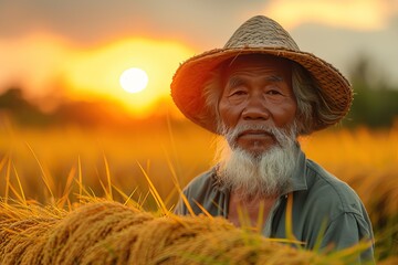 an Indonesian male old farmer working in her rice field