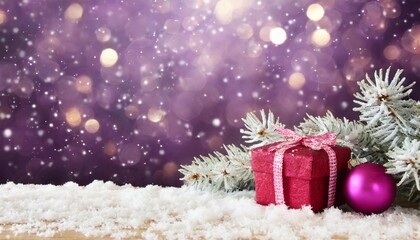Fototapeta na wymiar purple holiday background with snowflakes and bokeh