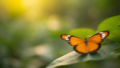 nature view of beautiful orange butterfly on green leaf nature blurred background in garden with copy space using as background insect natural landscape ecology fresh cover page concept