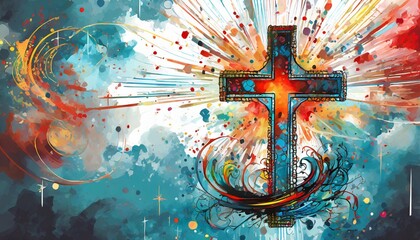 religious conceptual cross illustration can be applied to media and design work